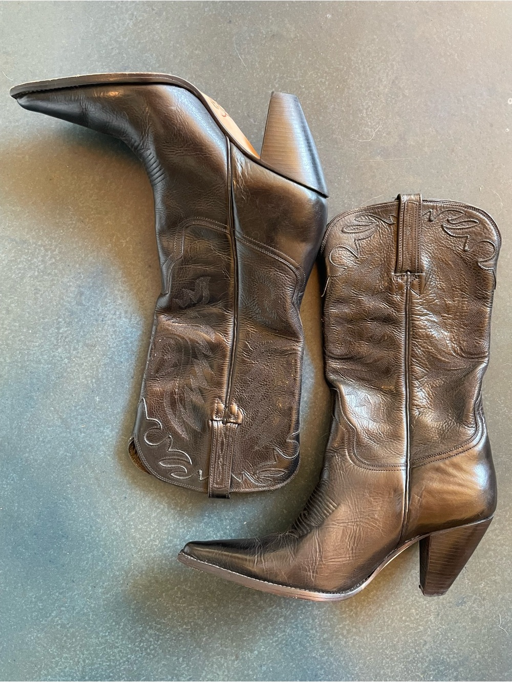LIKE NEW - Women's Black Western Leather Mid-Calf Heeled Boots - Charlie 1 Horse